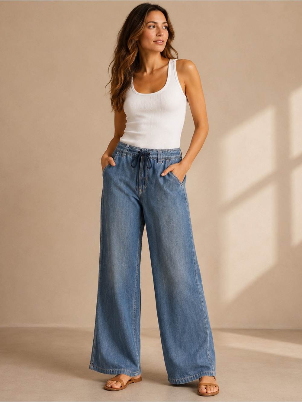 Joe’s Jeans Drawstring Wide Leg Jeans Medium Indigo Size 25 Lightweight Spring